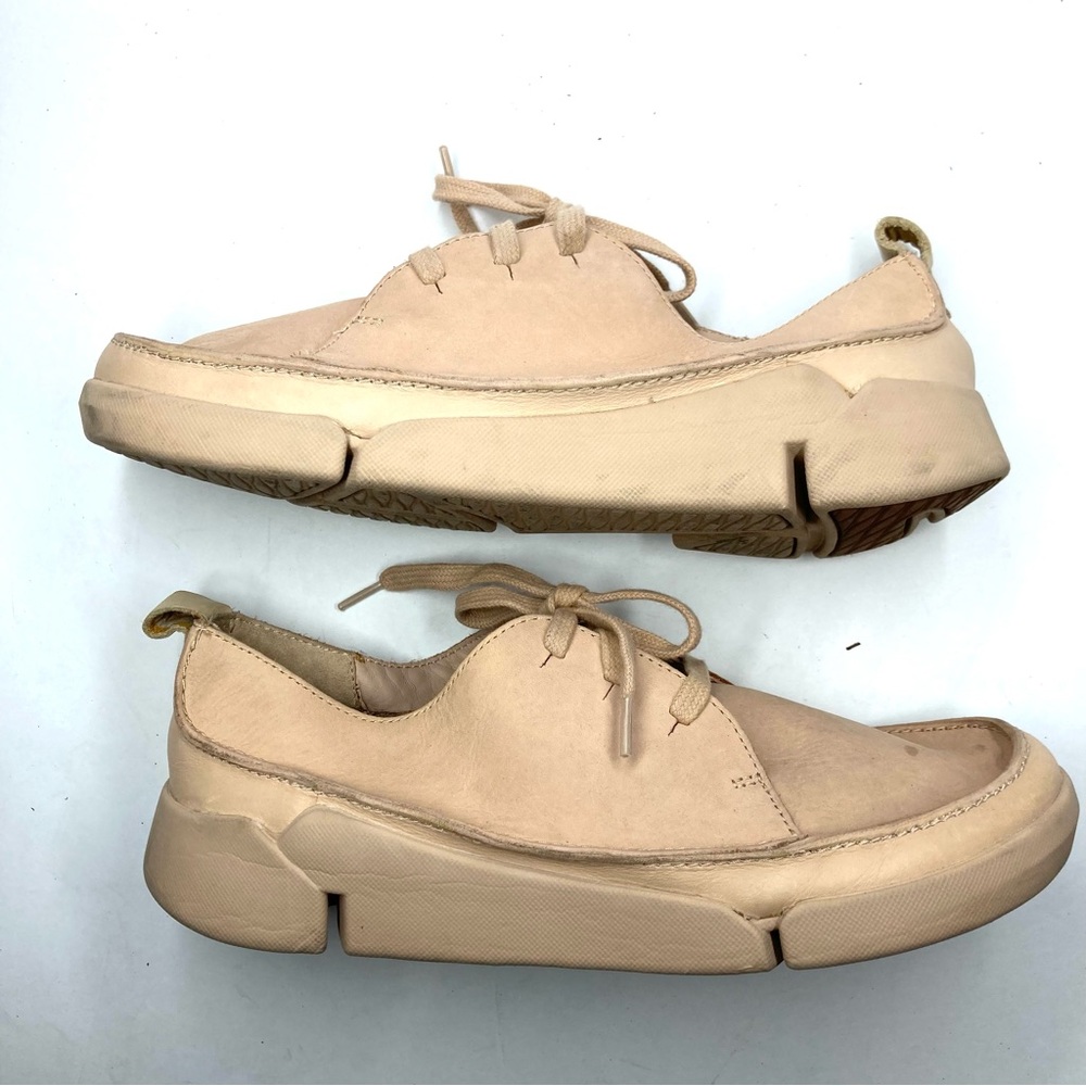 Clarks Women's Trigenic Leather Sneakers Shoes 8.5 M Flex Nude Nubuck Casual - Picture 4 of 15